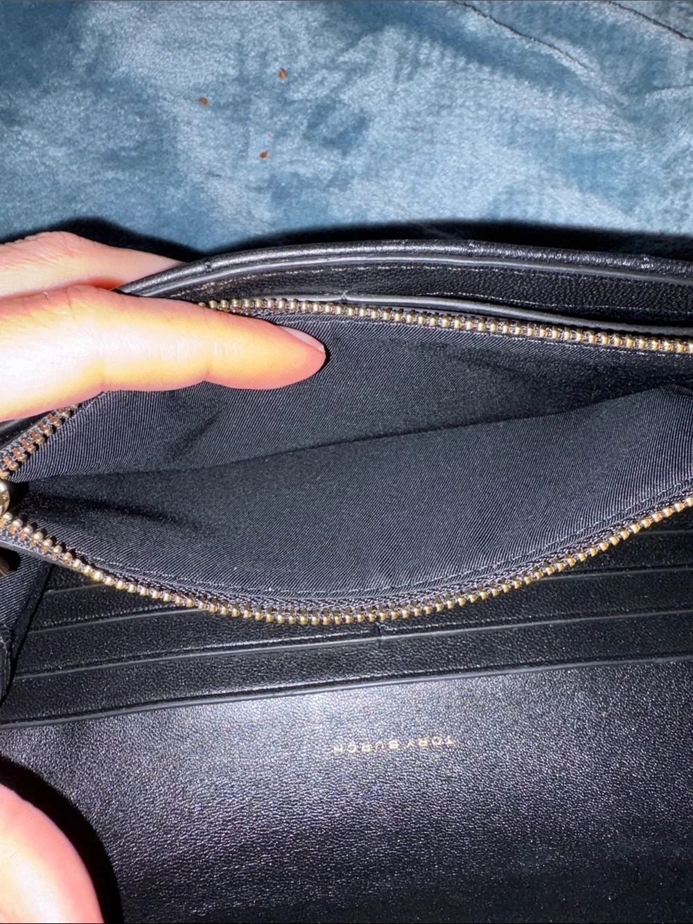Tory Burch Black Quilted Kira tie lock envelope wallet